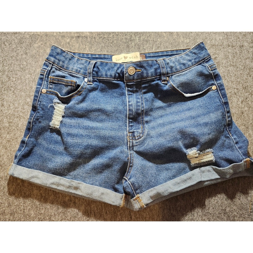 Love Wish Cuffed Distressed Blue Jean Shorts Women's ‎ Size Large